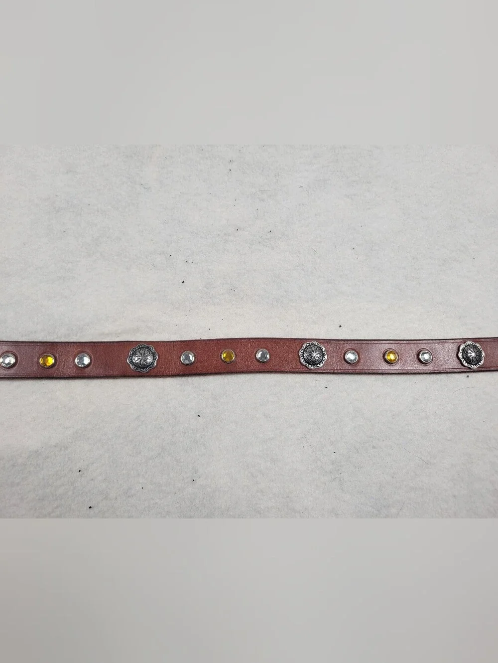Vintage Western Style Leather Belt with Rhinestones & Horse Shoe Buckle